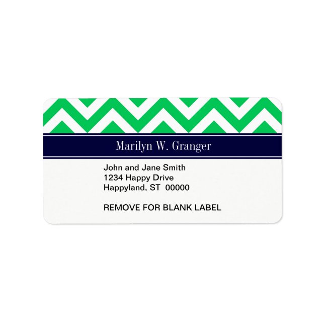 Emerald White LG Chevron Navy Blue Name Monogram Label (Front)