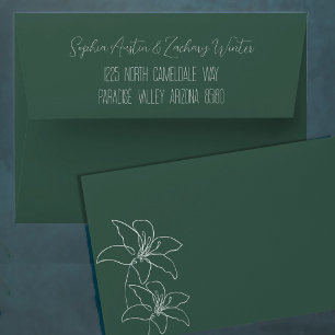 Emerald White Lilies Calligraphy Wedding Envelope