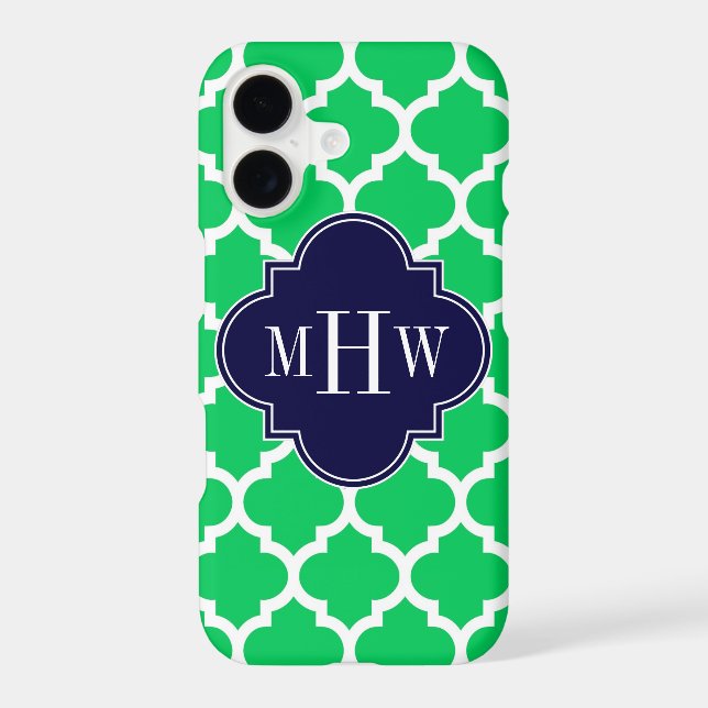 Emerald White Moroccan #5 Navy 3 Initial Monogram (Back)