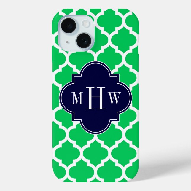 Emerald White Moroccan #5 Navy 3 Initial Monogram Case-Mate iPhone Case (Back)