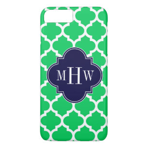 Emerald White Moroccan #5 Navy 3 Initial Monogram iPhone 8 Plus/7 Plus Case