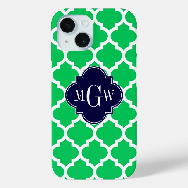 Emerald White Moroccan #5 Navy 3 Initial Monogram Case-Mate iPhone Case (Back)