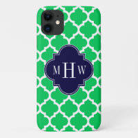Emerald White Moroccan #5 Navy 3 Initial Monogram