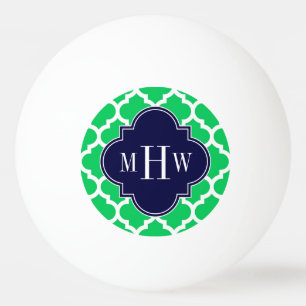 Emerald White Moroccan #5 Navy 3 Initial Monogram Ping Pong Ball