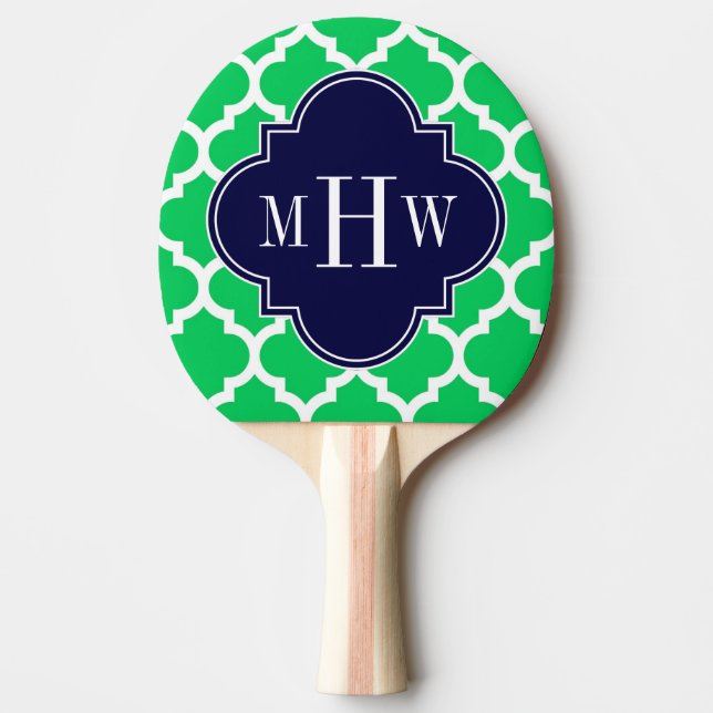 Emerald White Moroccan #5 Navy 3 Initial Monogram Ping Pong Paddle (Front)