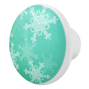 Emerald White Snowflakes Minimalist Christmas Ceramic Knob