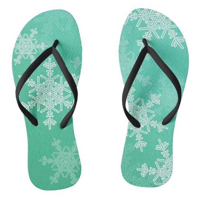 Emerald White Snowflakes Minimalist Christmas Flip Flops (Footbed)