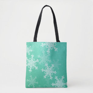 Emerald White Snowflakes Minimalist Christmas Tote Bag