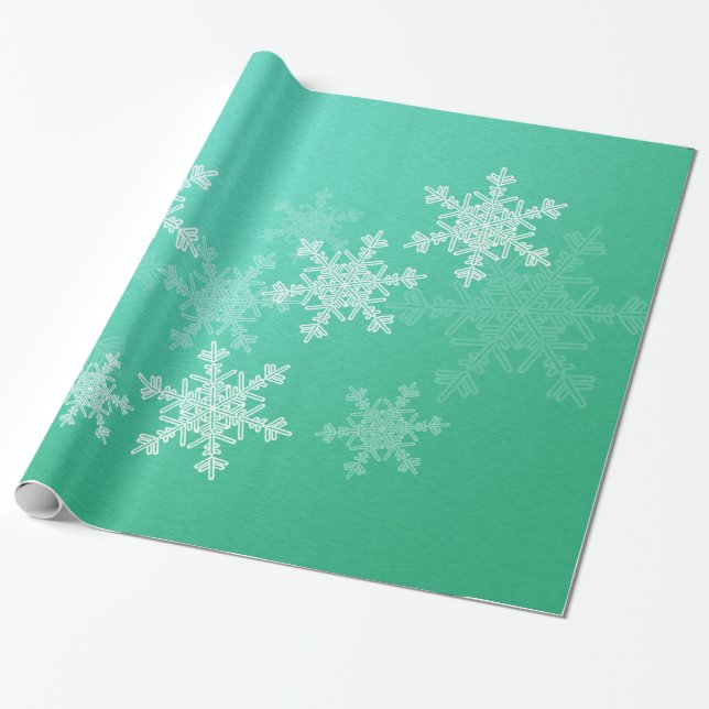 Emerald White Snowflakes Minimalist Christmas Wrapping Paper (Unrolled)