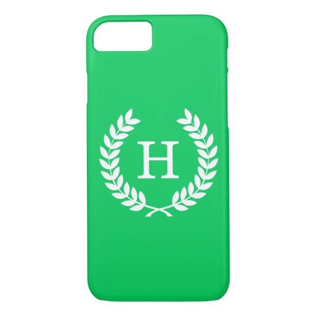 Emerald White Wheat Laurel Wreath Initial Monogram Case-Mate iPhone Case (Back)