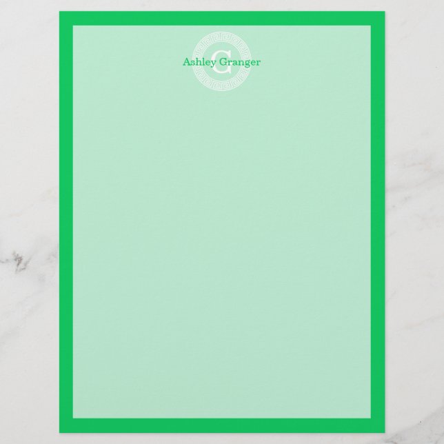 Emerald Wht Greek Key Rnd Frame Initial Monogram (Front)