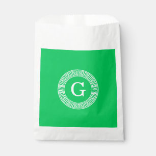 Emerald Wht Greek Key Rnd Frame Initial Monogram Favour Bags