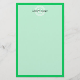 Emerald Wht Greek Key Rnd Frame Initial Monogram Stationery