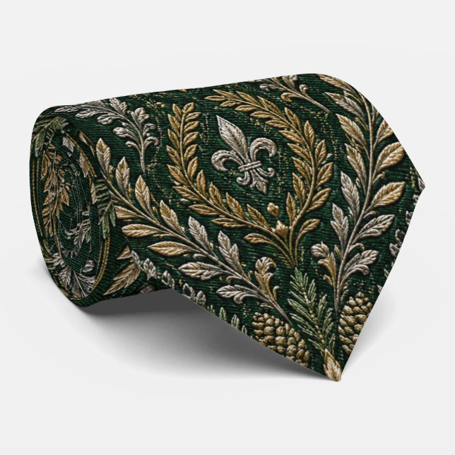 Emerald Winter Baroque Luxury Wedding Tie (Rolled)