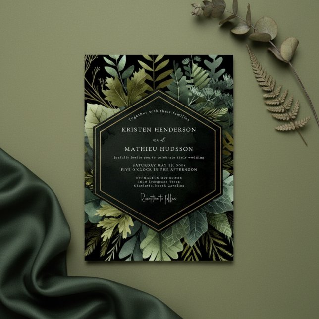Emerald Woodland Botanical Wedding Invitation (Creator Uploaded)