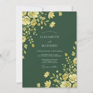 Emerald Yellow Ranunculus Eucalyptus Wedding Invitation