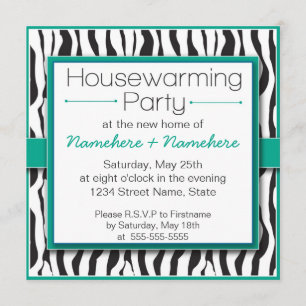 Emerald Zebra Print Housewarming Party Invitations