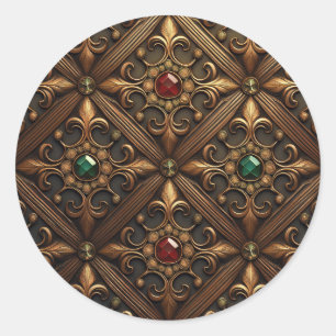 Emeralds And Rubies On A Golden Ornate Design Classic Round Sticker