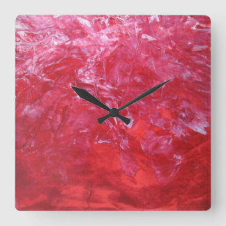 Emerge Red Carnation Floral White Abstract Art Square Wall Clock