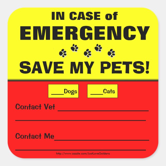 Emergency Alert Save My Pets Stickers (Front)