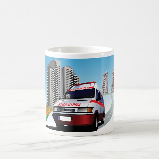 Emergency Ambulance in Cityscape Medical Rescue  Coffee Mug (Center)