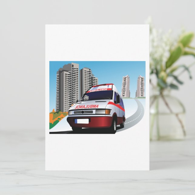 Emergency Ambulance in Cityscape Medical Rescue  Invitation (Standing Front)