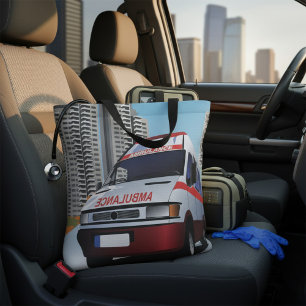 Emergency Ambulance in Cityscape Medical Rescue  Tote Bag