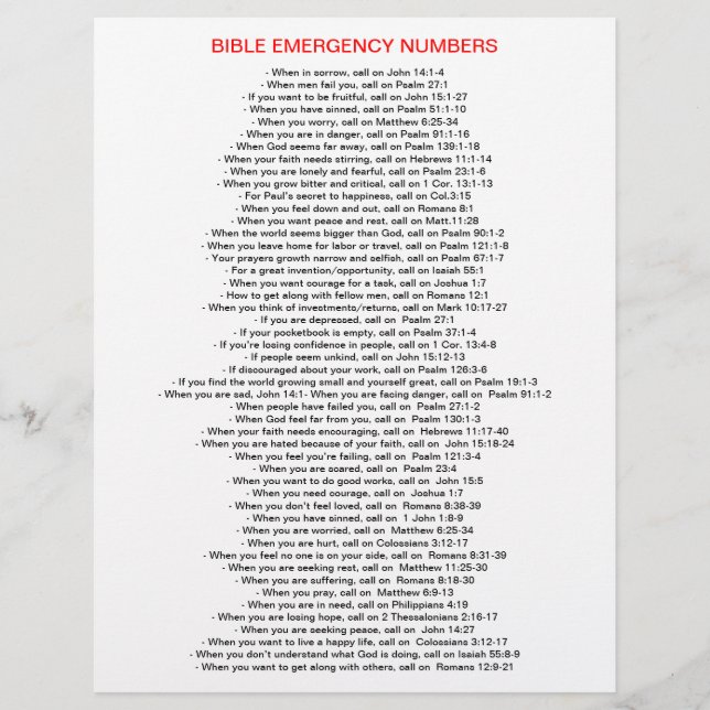 Emergency Bible Numbers  FLYER (Front)