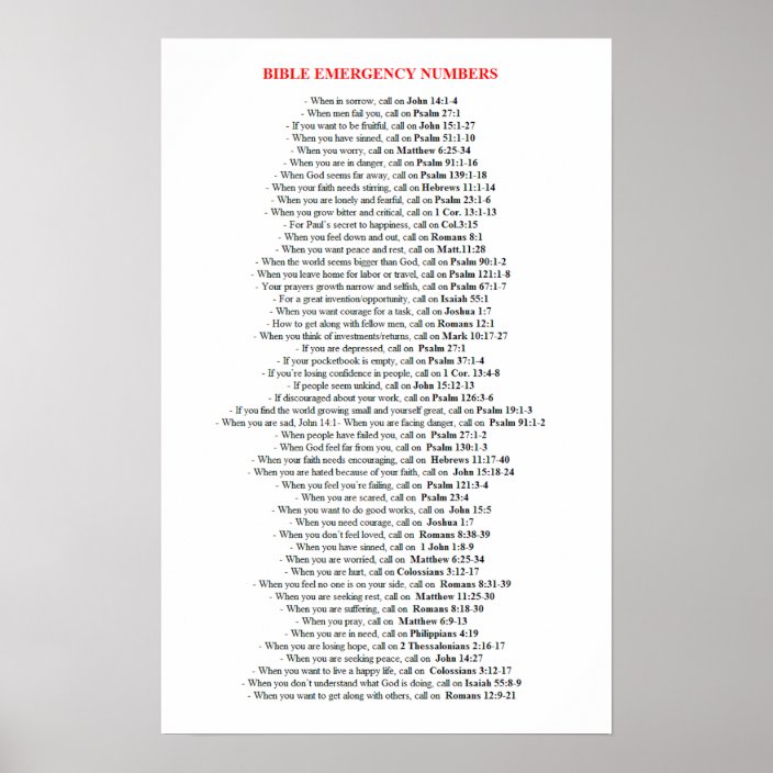 emergency bible numbers poster zazzlecouk