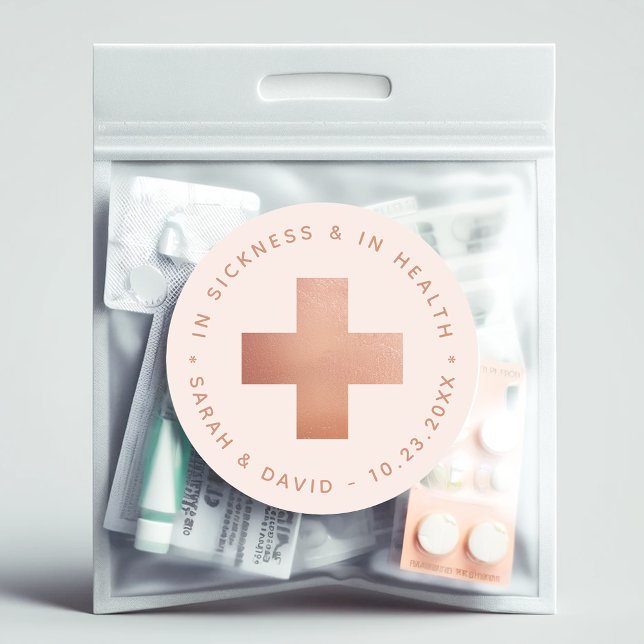 Emergency Blush Pink Rose Gold Cross Hangover Kit Classic Round Sticker (Creator Uploaded)