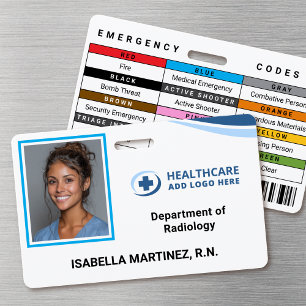 Emergency Codes Hospital Nurse Photo ID Badge