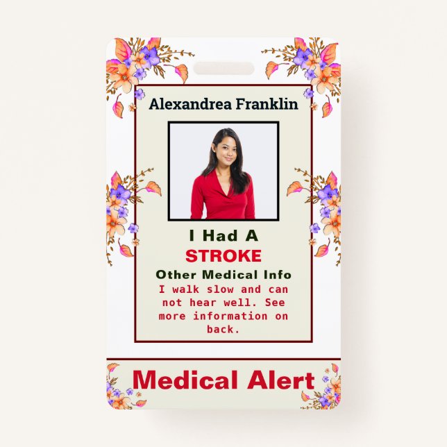 Emergency Contact Alert Medical Illness ID  ID Badge (Front)