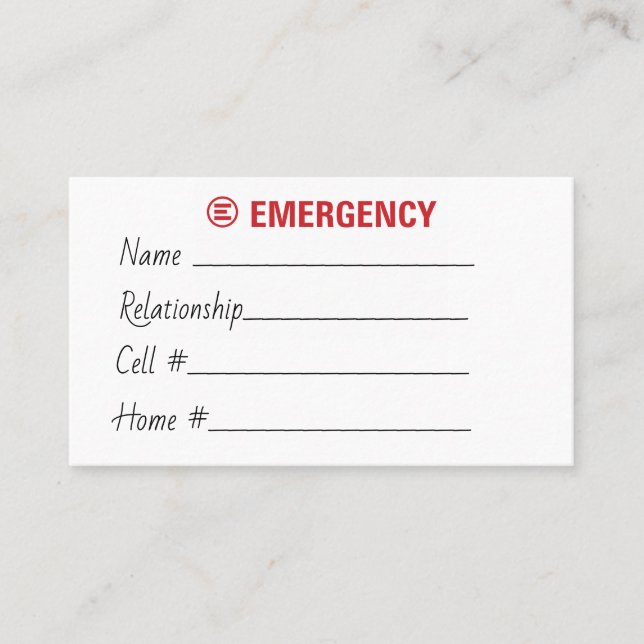 Emergency Contact Card (Front)