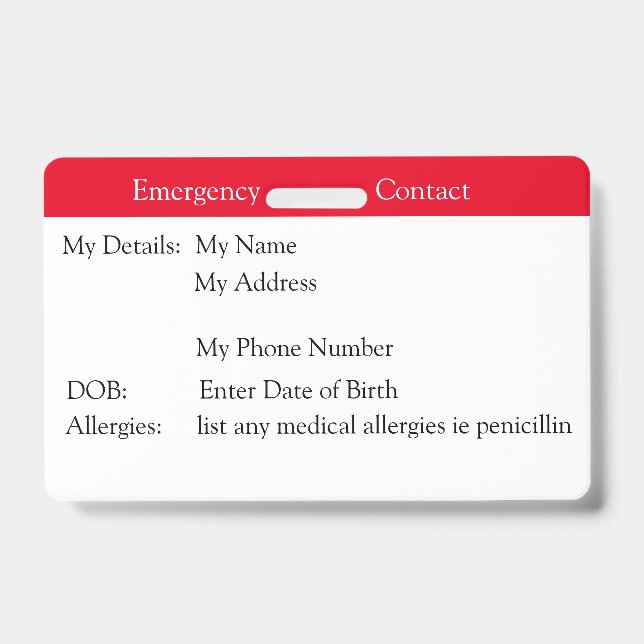 Emergency Contact ID Badge (Front)