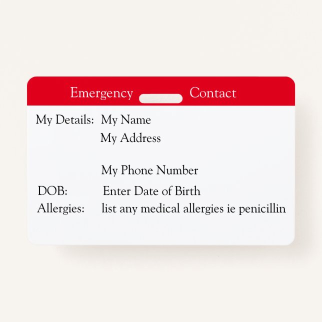 Emergency Contact ID Badge (Front)