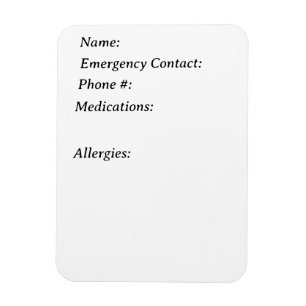 Emergency Contact Magnet for Refrigerator