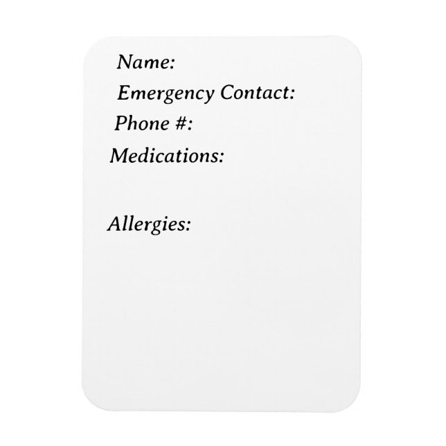 Emergency Contact Magnet for Refrigerator (Vertical)