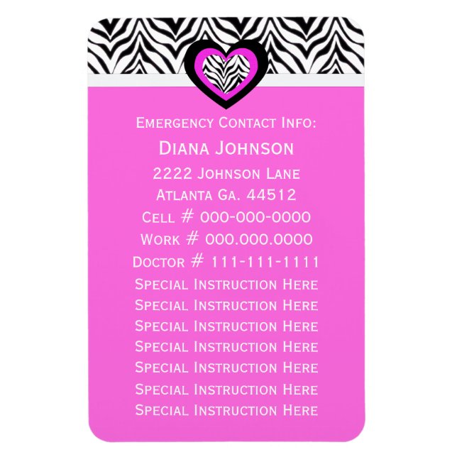 Emergency Contact: Zebra Babysitter Premium Magnet (Vertical)