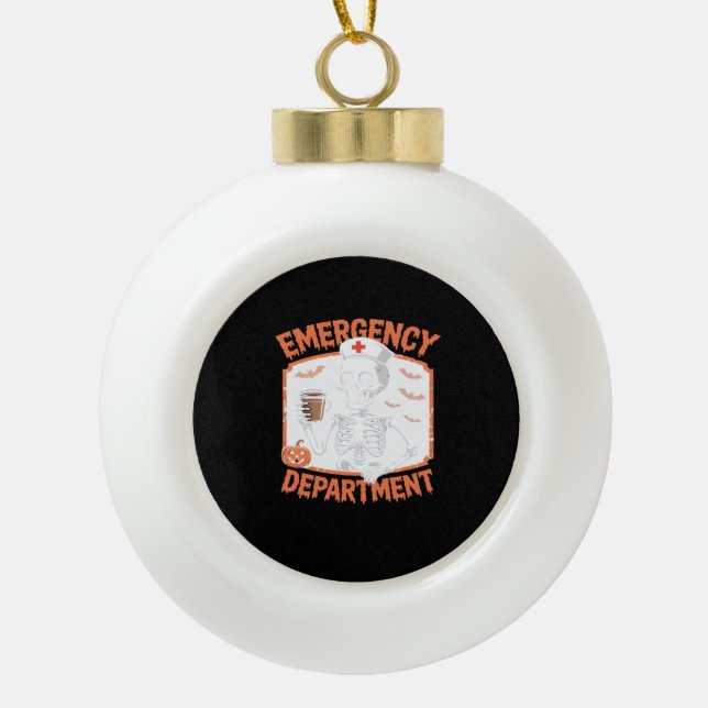Emergency Department Funny Halloween Nurse Essenti Ceramic Ball Christmas Ornament (Front)