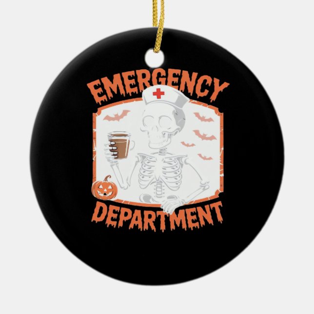 Emergency Department Funny Halloween Nurse Essenti Ceramic Tree Decoration (Front)
