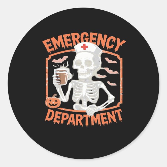 Emergency Department Funny Halloween Nurse Essenti Classic Round Sticker (Front)