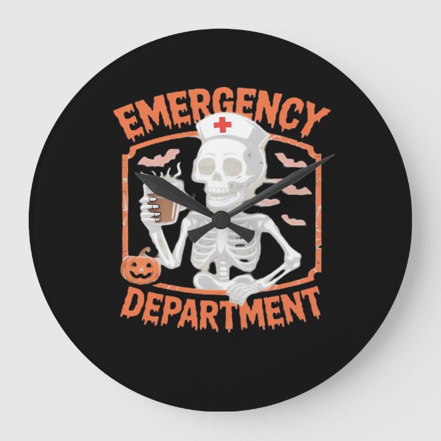 Emergency Department Funny Halloween Nurse Essenti Large Clock (Front)