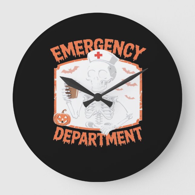 Emergency Department Funny Halloween Nurse Essenti Large Clock (Front)