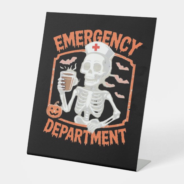 Emergency Department Funny Halloween Nurse Essenti Pedestal Sign (Front)
