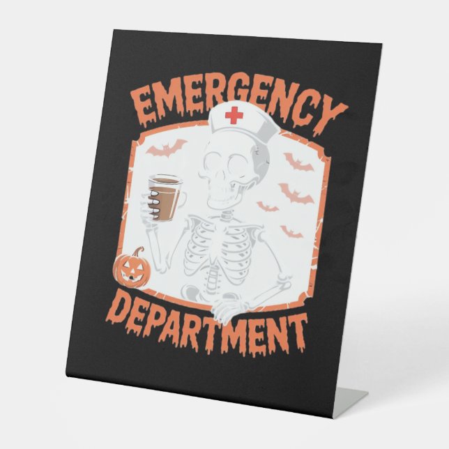 Emergency Department Funny Halloween Nurse Essenti Pedestal Sign (Front)