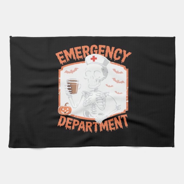 Emergency Department Funny Halloween Nurse Essenti Tea Towel (Horizontal)