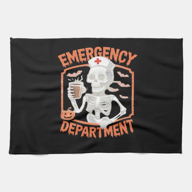 Emergency Department Funny Halloween Nurse Essenti Tea Towel (Horizontal)