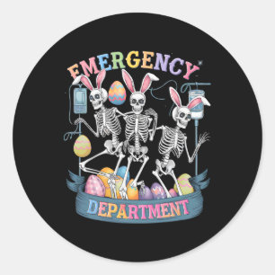 Emergency Department Funny Skeleton Dancing Easter Classic Round Sticker