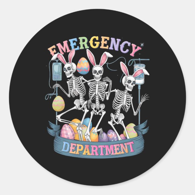 Emergency Department Funny Skeleton Dancing Easter Classic Round Sticker (Front)