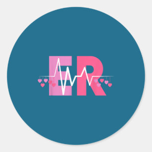 Emergency Department Heartbeat Heart Valentines Classic Round Sticker